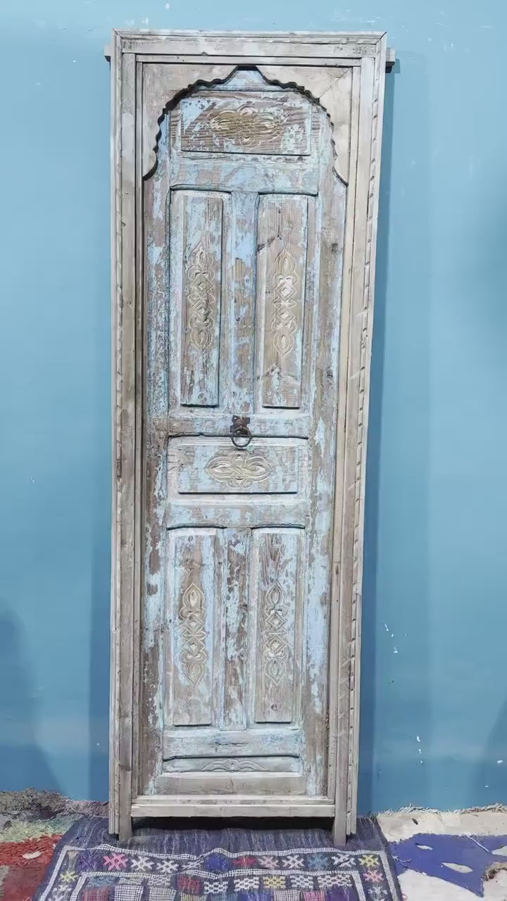 NoW WITH FREE SHIPPiNG  - UNIQUE Hand Carved Old Beautiful Wooden Door, Moroccan Vintage Door.