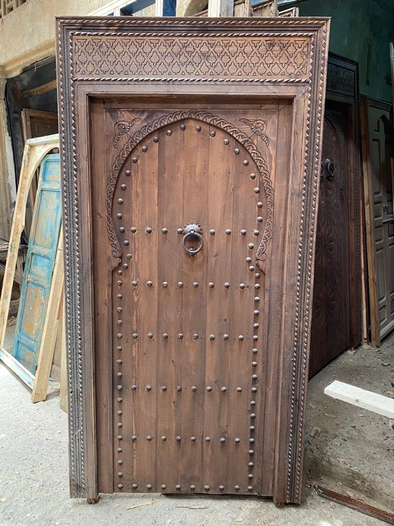porte de riad extra grande sculptée, porte en bois marocain | Prix choc