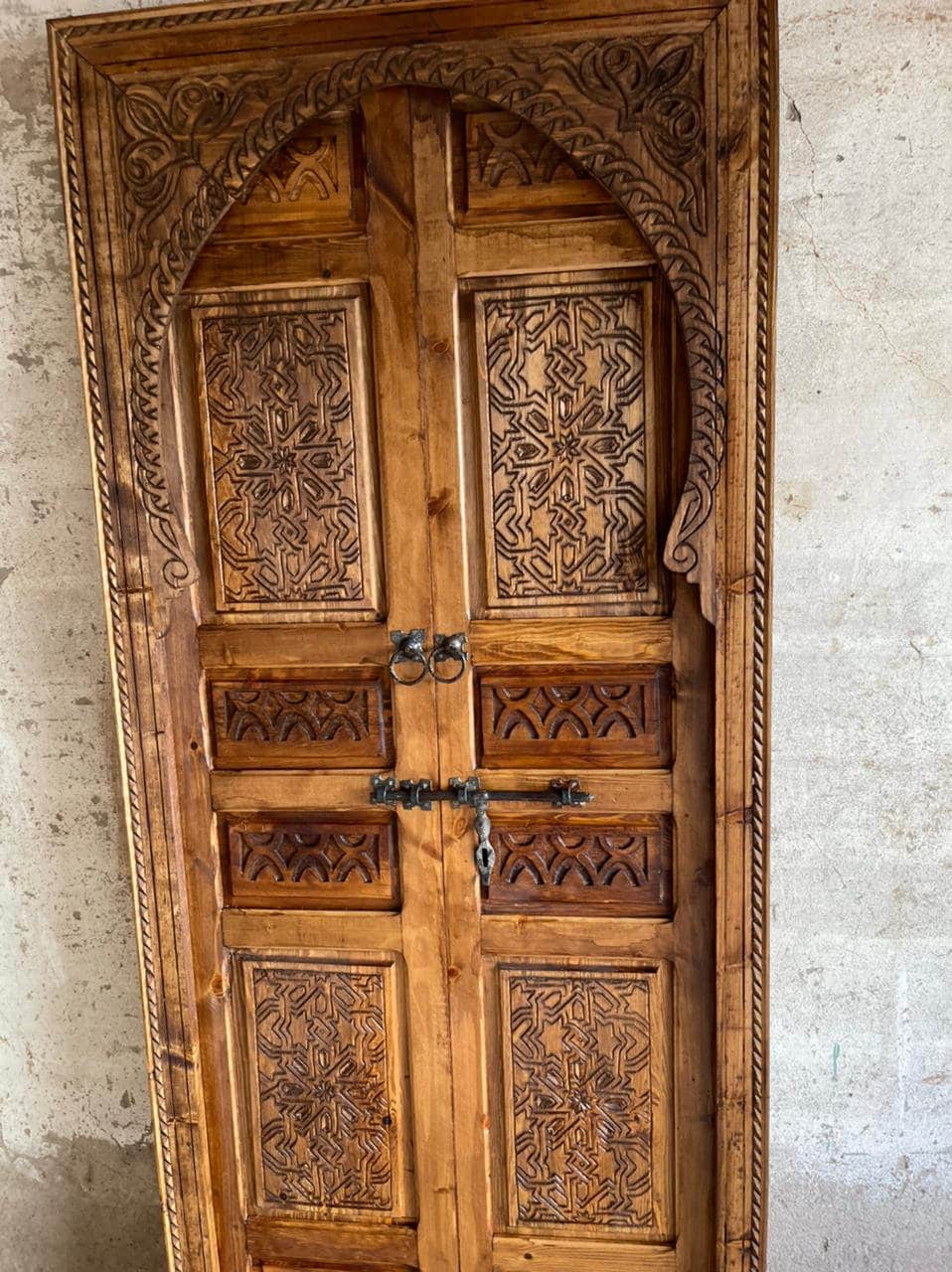 Double Antique Moroccan Carved Wooden Door | Wall deco | Boho Wooden Door