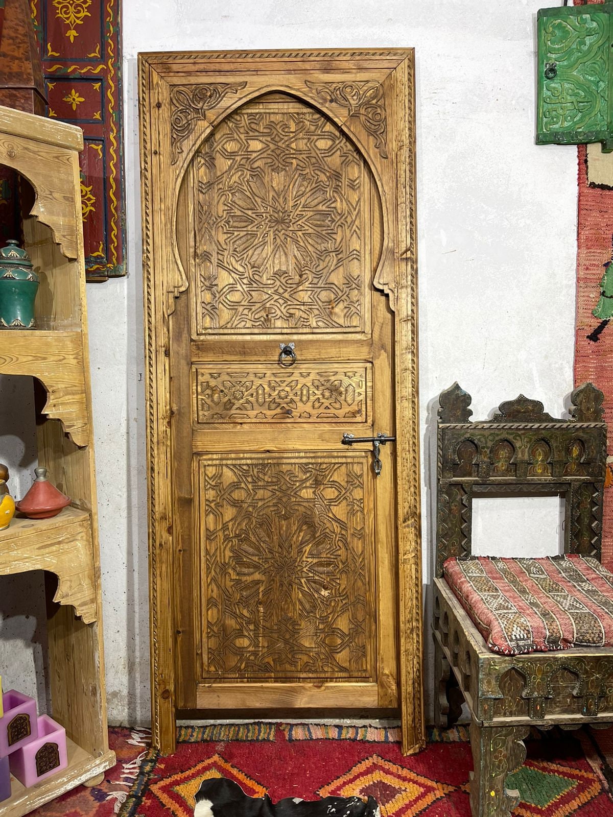marocain porte géométrique main sculpture chambre intérieure mauresque méditerranée architecturale bois travail maison porte maison