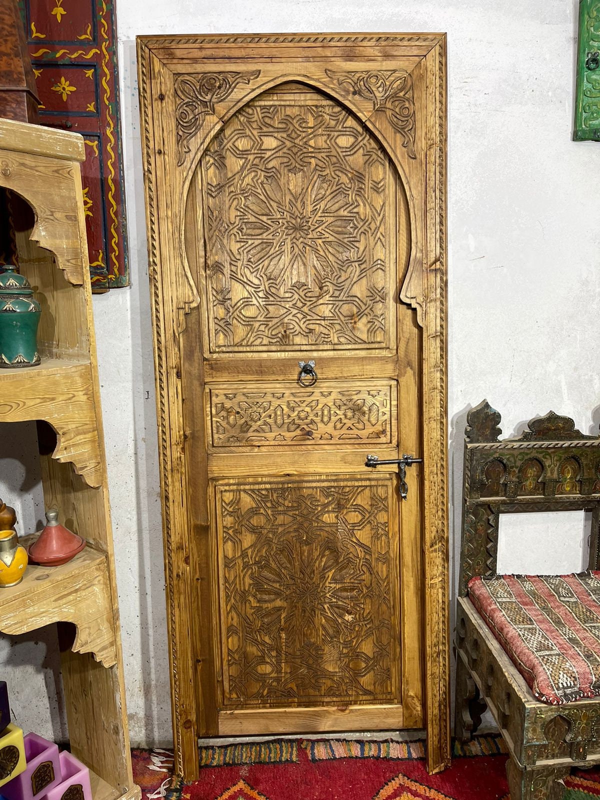marocain porte géométrique main sculpture chambre intérieure mauresque méditerranée architecturale bois travail maison porte maison