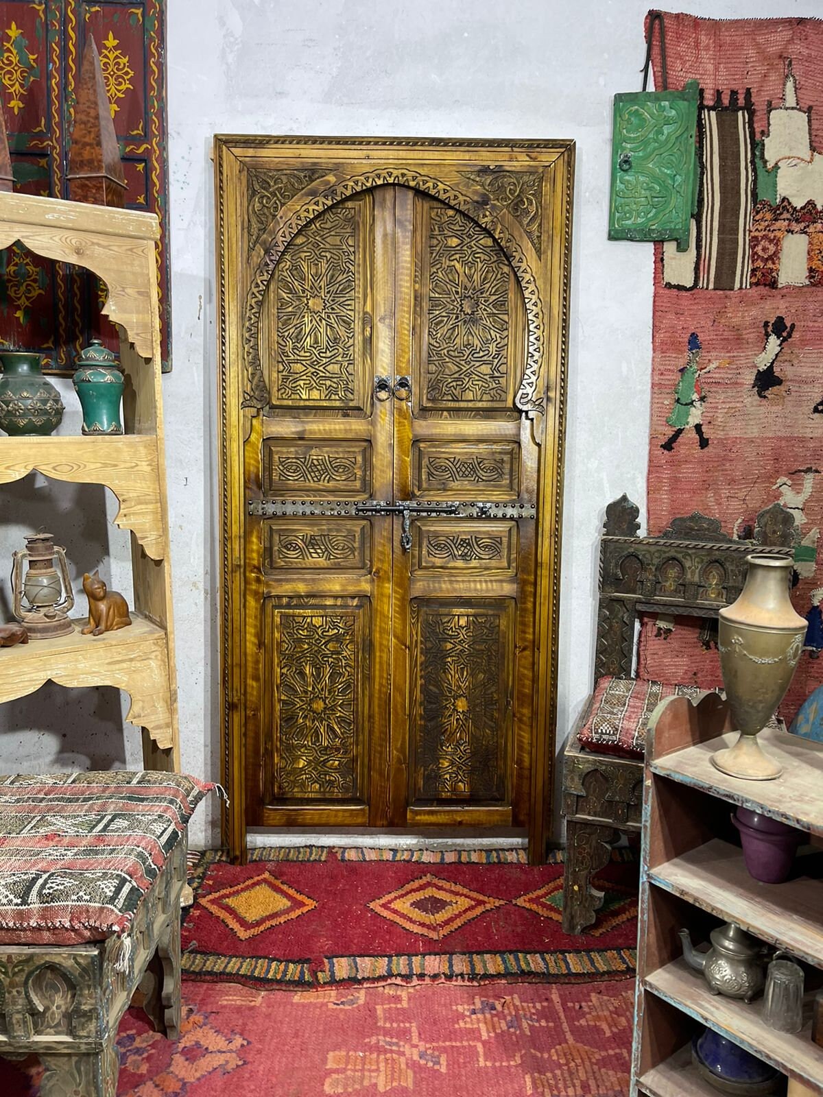 Double antique door | Moroccan old door | Interior Decor salon | Wall deco | Carved Wooden door