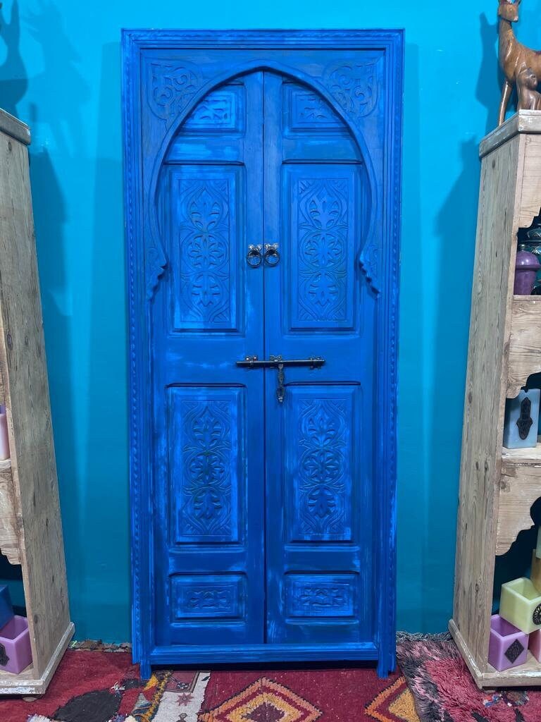 Bleu Carved unique door | Interior Door | Porte En Bois Massif | Carved handmade | Moroccan antique door |