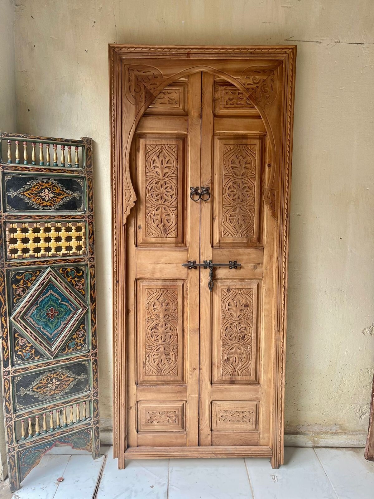 Double Carved unique door | Interior Door | Porte En Bois Massif | Carved handmade | Moroccan antique door |