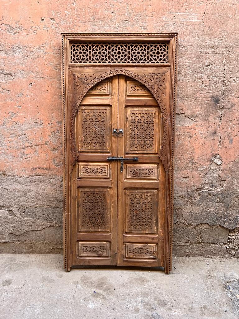 Moroccan Interior Door Traditional Wood Carved , With Amazing Model of illustration , Best Quality of Wood