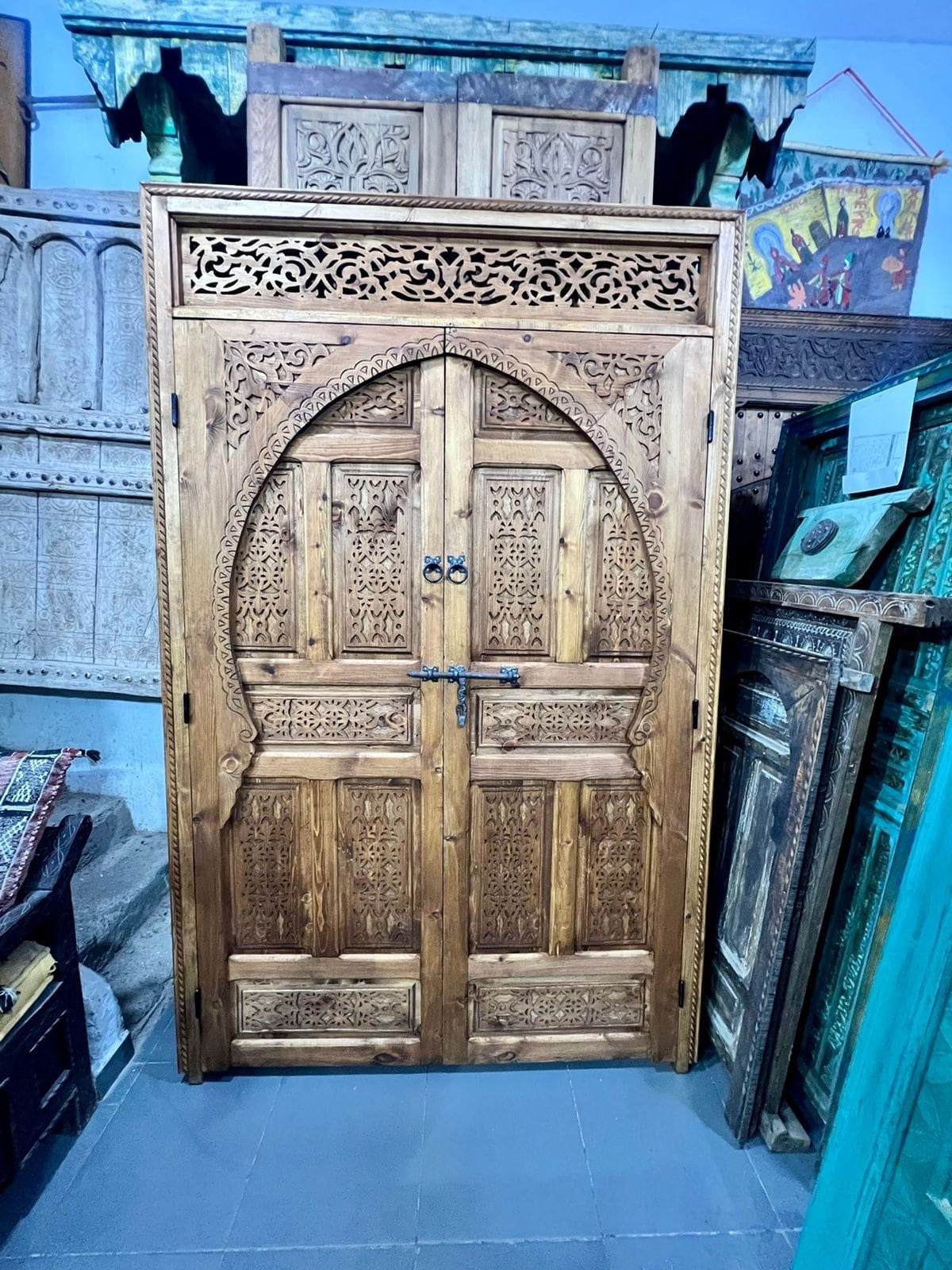 Large Antique Wooden Door with external opening, Moroccan Door hand carved, Entryway Entrance Door, Moroccan Berber Interior Exterior Door