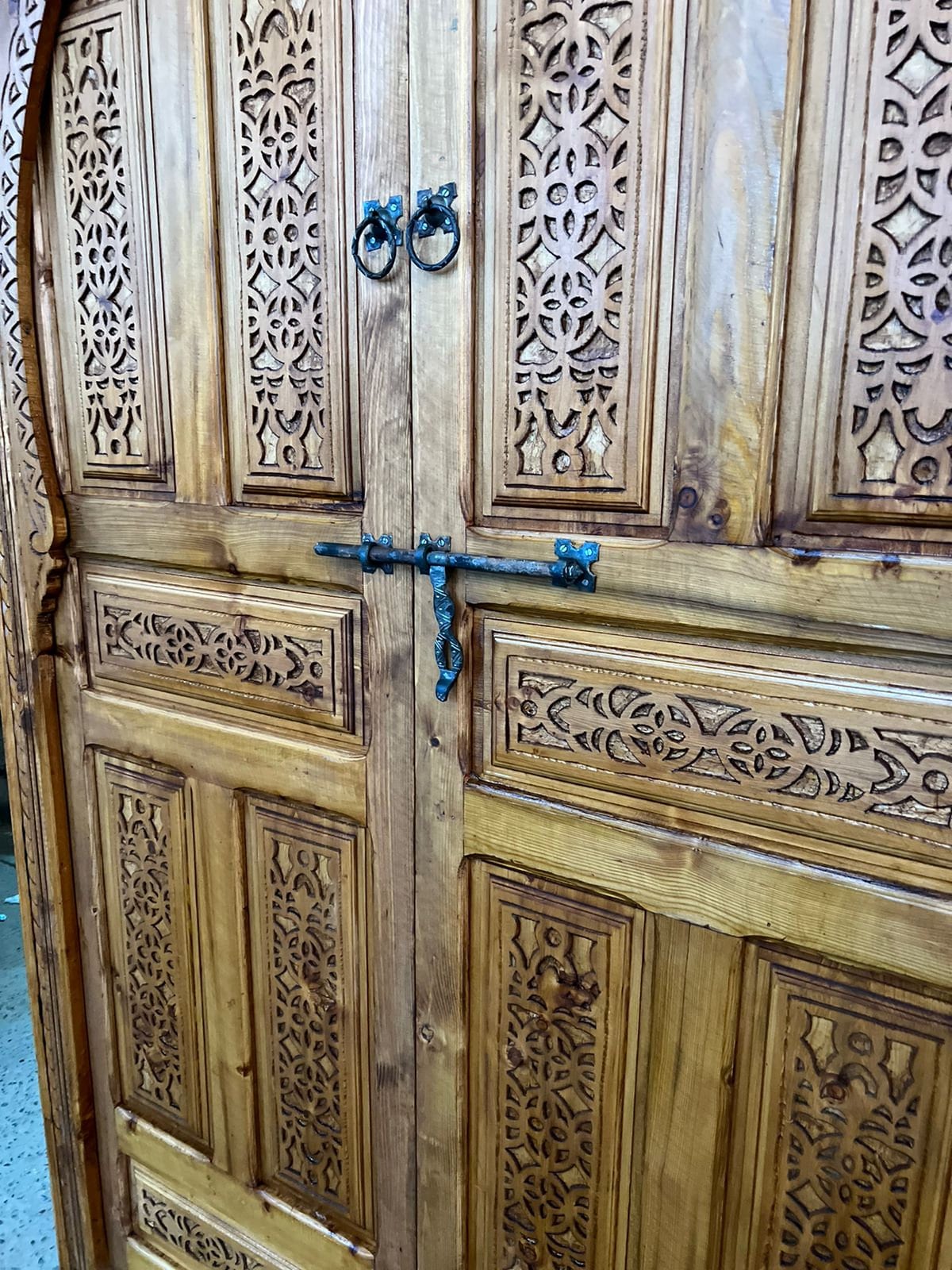 Traditional Moroccan Carved Wood Door, With an illustration of Mooring Model, Reclaimed door, Entrance Door .