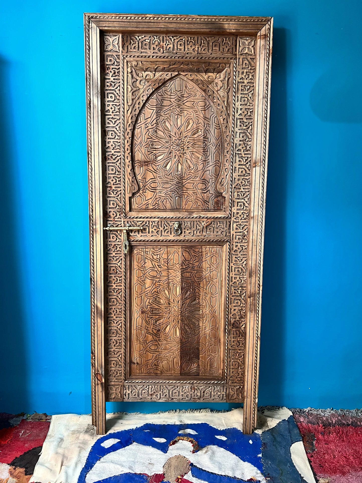 Carved Wooden Door With Copper Locker Islamic Style WRITING , Closet Interior Door designer Home Moroccan Gift Doors Modern Doors & Locks .