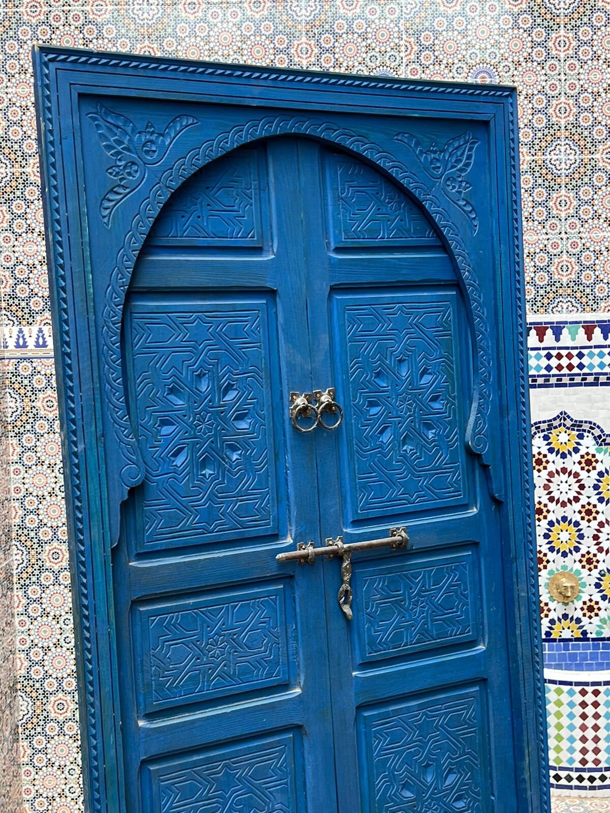Wooden Carved Moroccan Door - Hand Painted, Distressed, Vintage, Antique, Blue Wooden Large Door Crafted with Best Quality of Wood