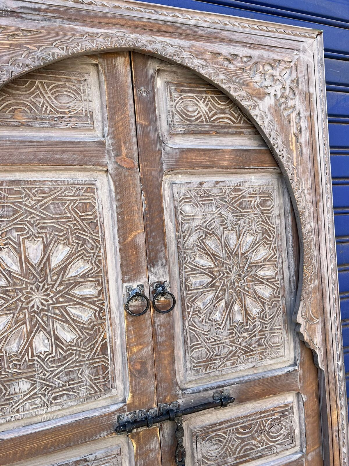 Free Shipping: Beautiful White Wooden Carved Door Entirely Handmade, Entryway Moroccan Carved Wooden Door, Reclaimed door