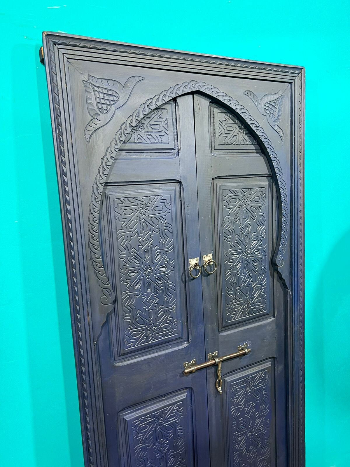 Wooden Carved Blue Moroccan Door - Hand Painted, Distressed, Vintage, Antique, Blue Wooden Large Door Crafted with Best Quality of Wood