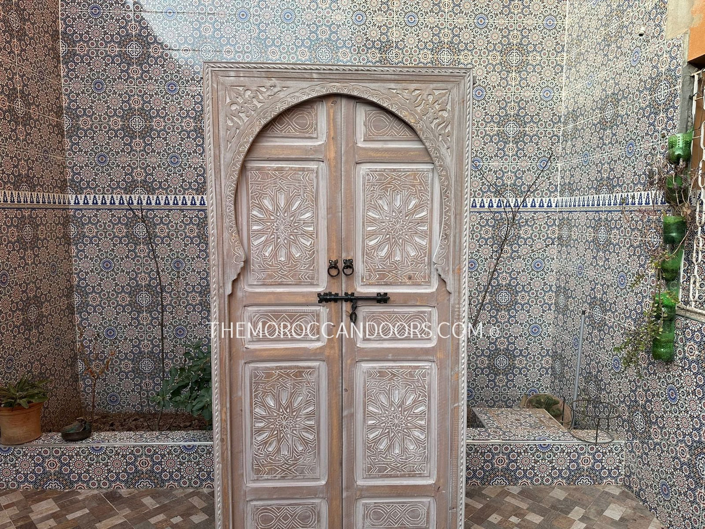 Add Exotic Charm With Handcrafted Moroccan Double White-Colored Door, Carved Moroccan Door, Wooden Door, Rustic Hinged Doors, Home doors.