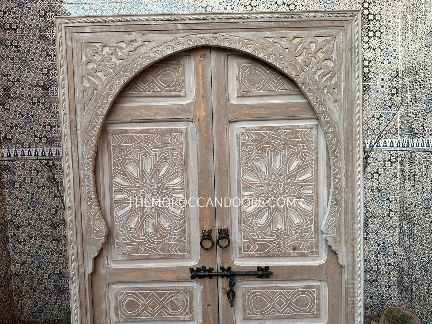 Add Exotic Charm With Handcrafted Moroccan Double White-Colored Door, Carved Moroccan Door, Wooden Door, Rustic Hinged Doors, Home doors.
