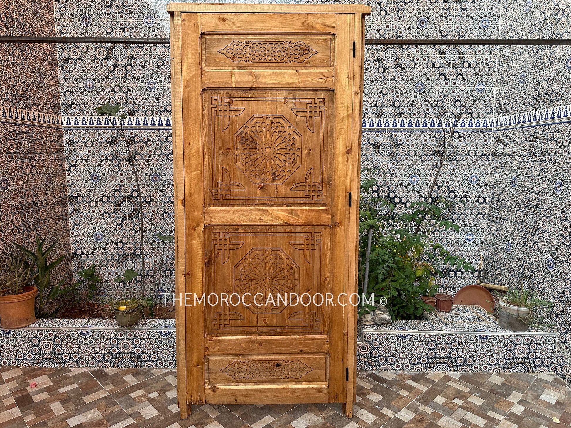 Customizable hand-carved wooden door for a personalized touch