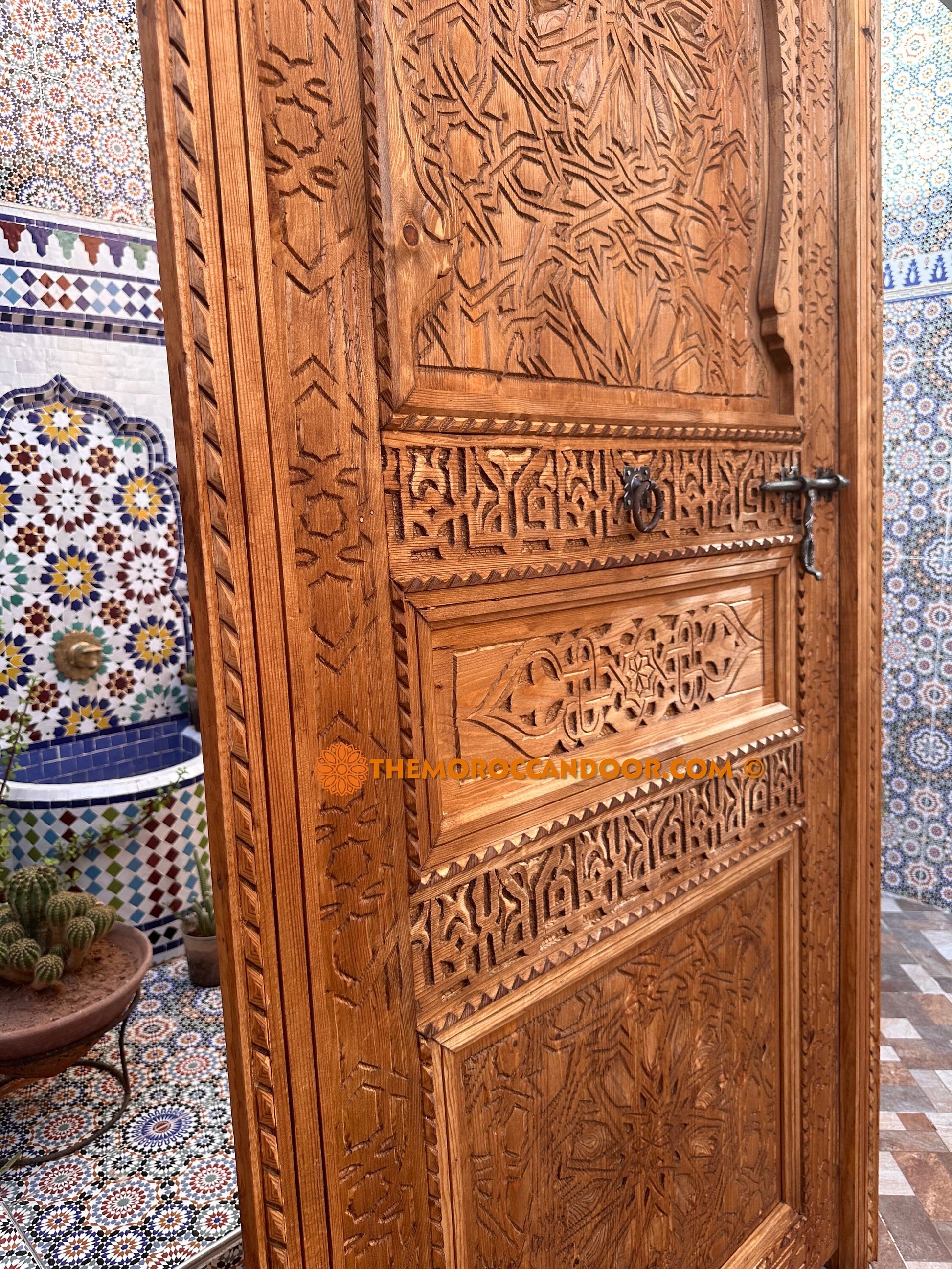 Hand Carved Moroccan Door in Cedar Wood and Red Wood - Geometric Work of Art