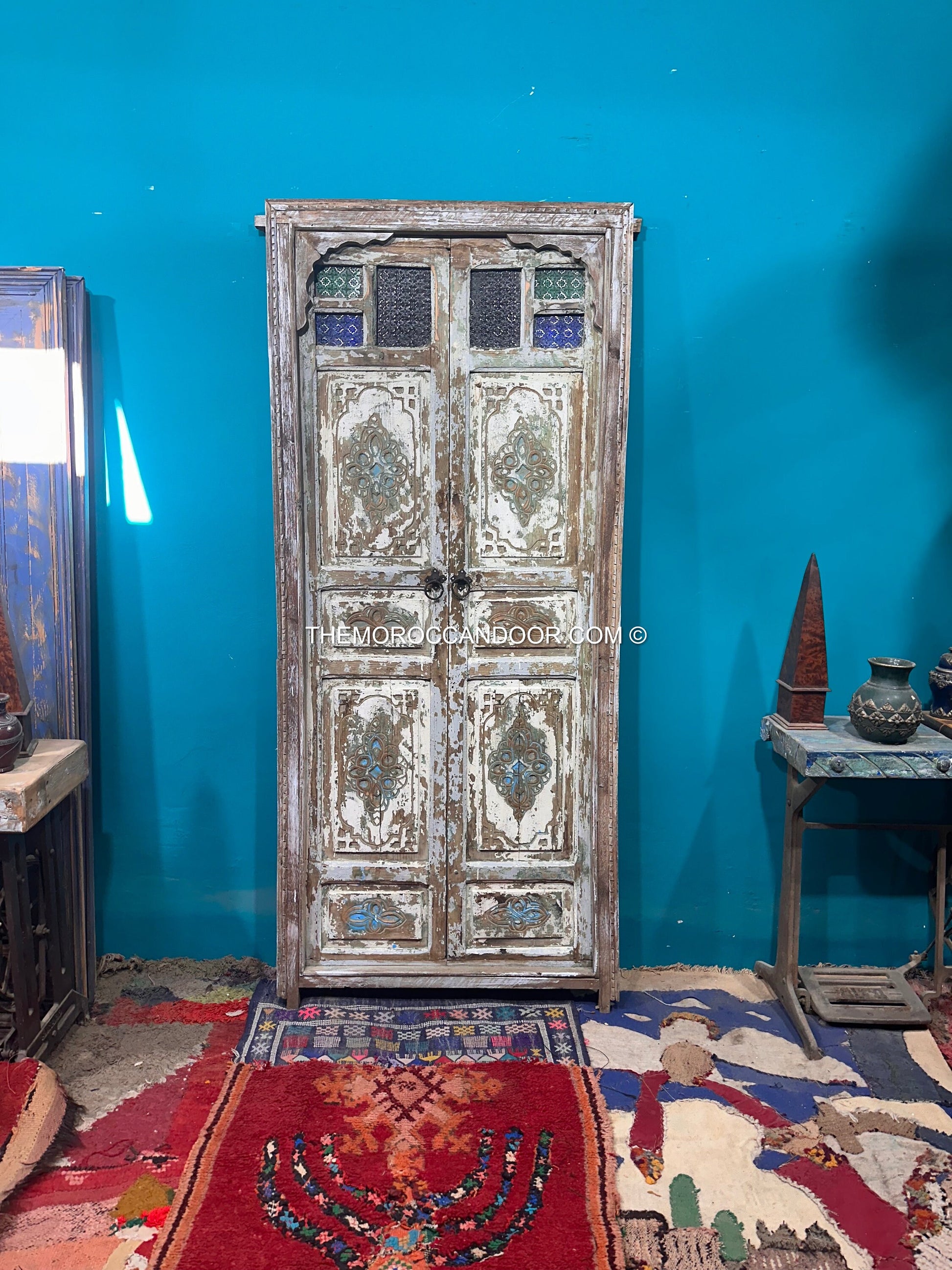 FREE SHIPPING: Beautiful Wooden Old Door With Frame, Hand Carved Wooden Moroccan Vintage door.