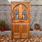 Exquisite Handcrafted Wood Door with Elegant Wrought Iron Windows - Hand-Carved Wood with Wrought Iron Windows.